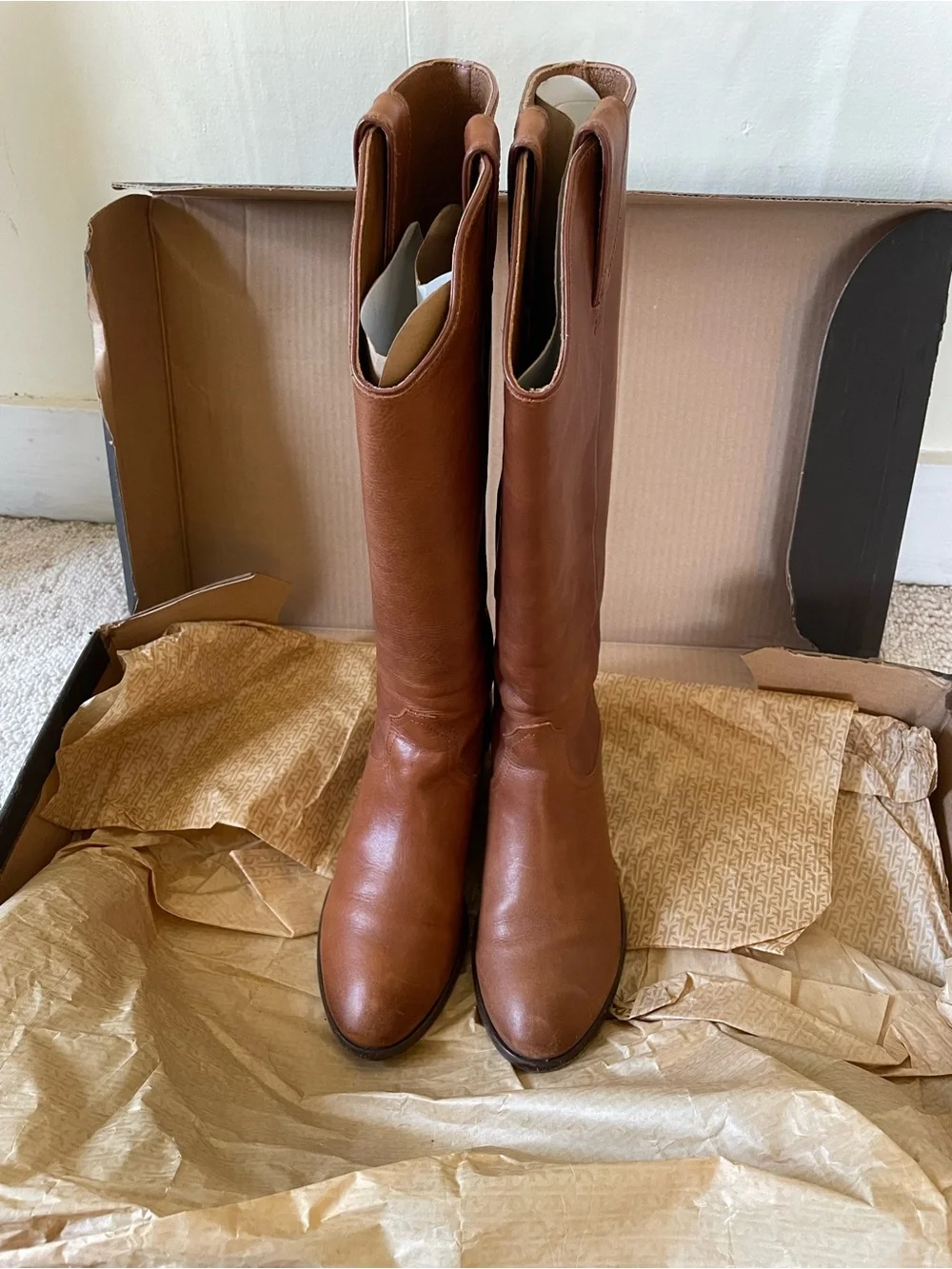Frye Carson Pull On Women's Tall Cowgirl Leather Boots Molasses Western Vintage - Picture 3 of 16
